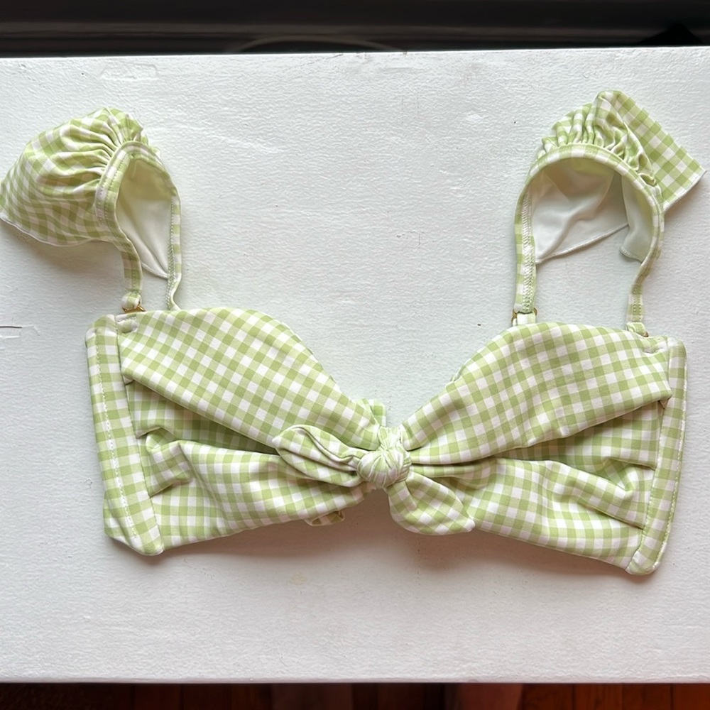 Reformation size S mint gingham pattern push-up bikini top